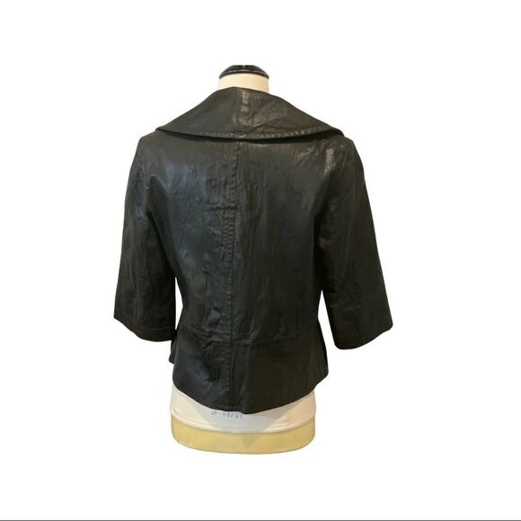 Worth 100% Leather Brown Chocolate Crinkle Leather Jacket Blazer 4 - Picture 2 of 14